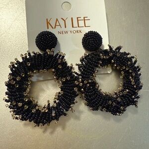 Kay Lee New York Black Beaded Hoop Earrings